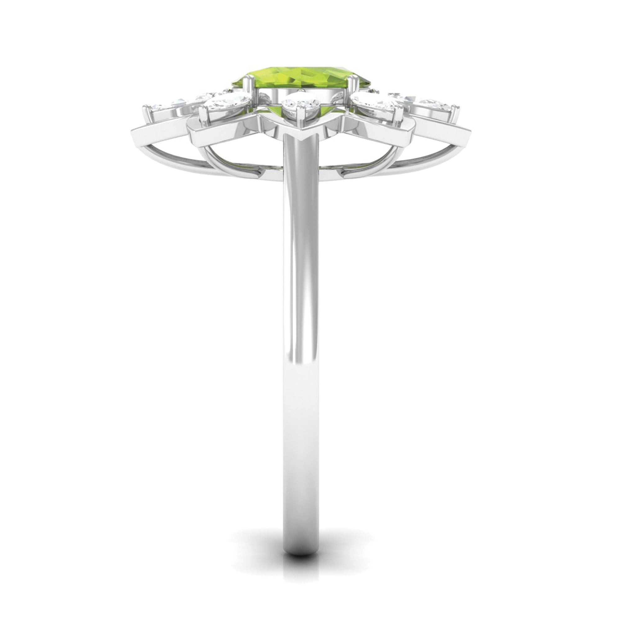 Oval Cut Peridot and Diamond Flower Engagement Ring with Certificate