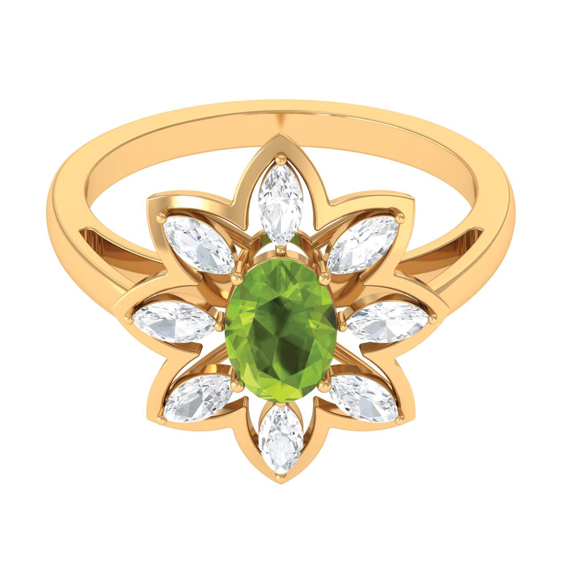 Oval Cut Peridot and Diamond Flower Engagement Ring with Certificate | Rings | Wiccan Center