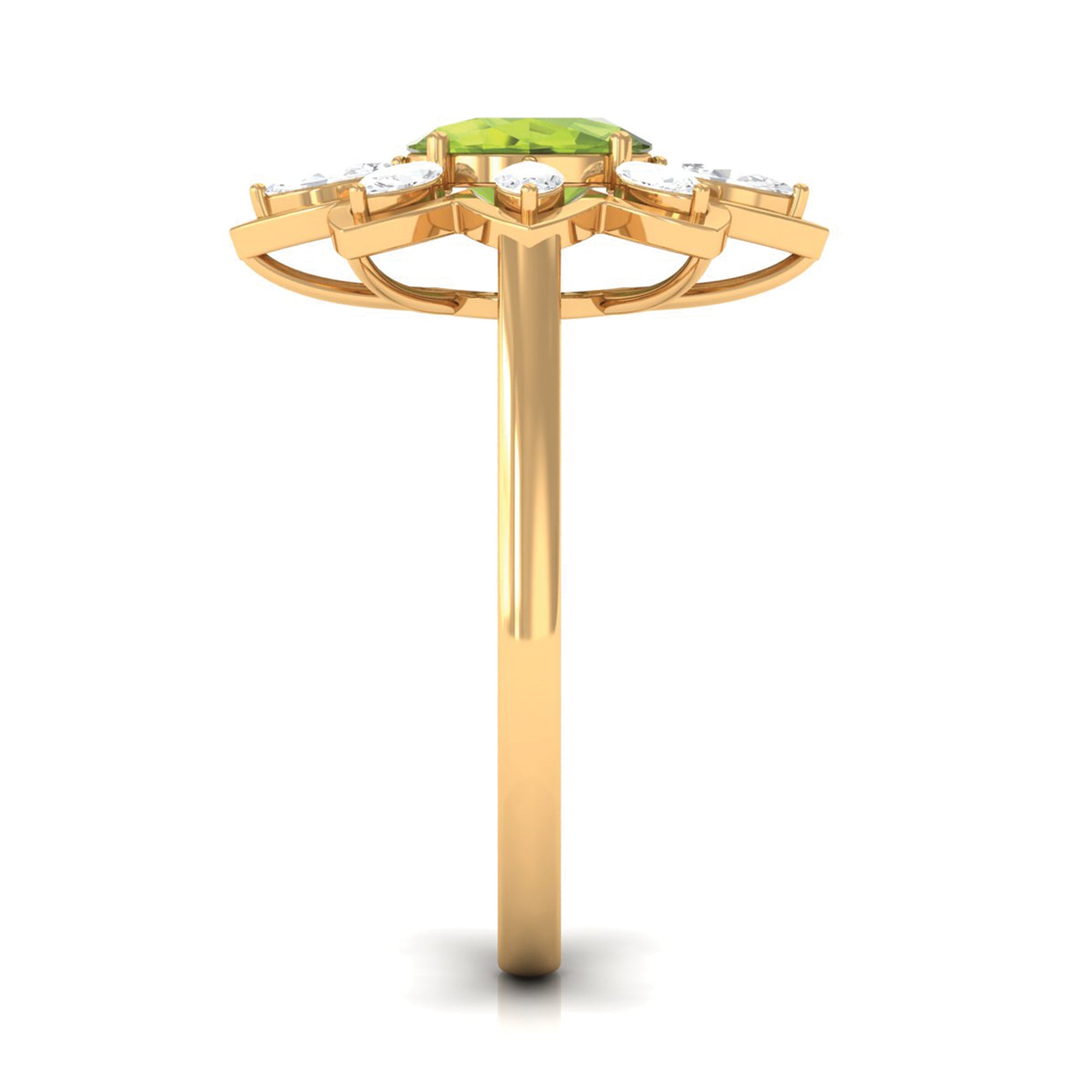 Oval Cut Peridot and Diamond Flower Engagement Ring with Certificate