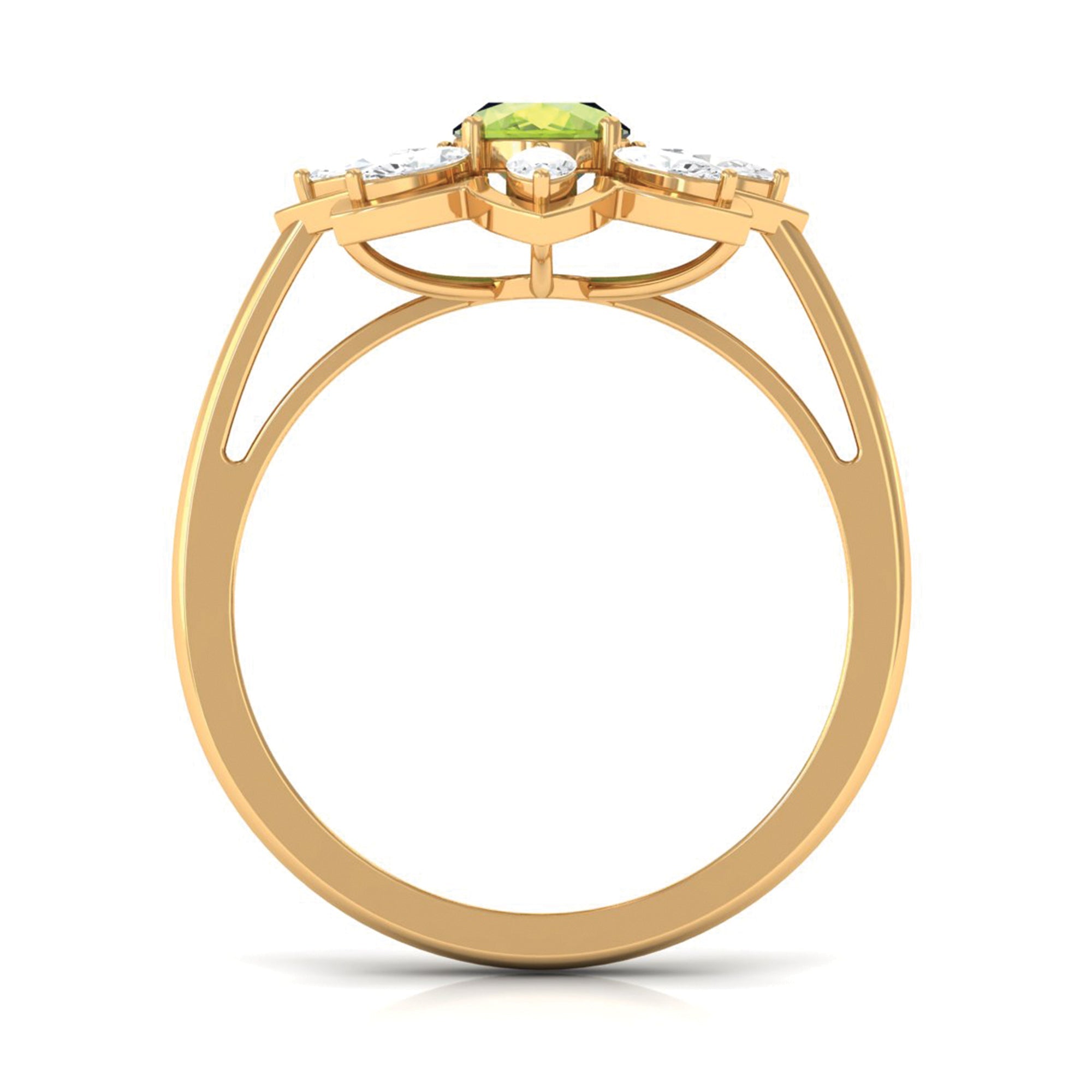 Oval Cut Peridot and Diamond Flower Engagement Ring with Certificate