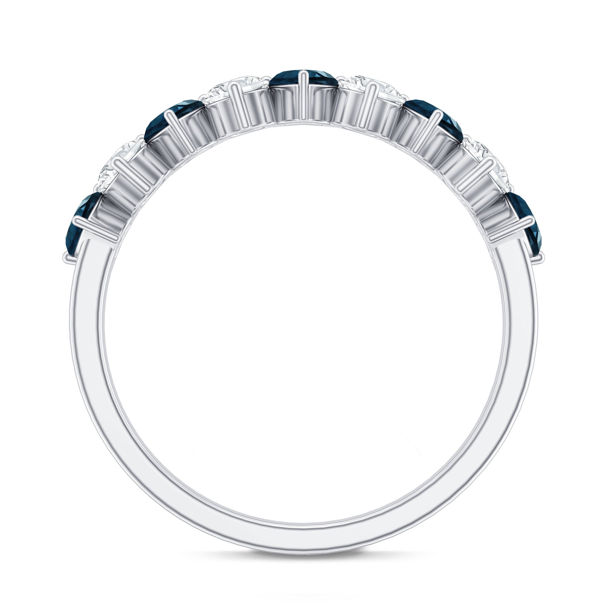 London Blue Topaz and Moissanite Heart Eternity Band