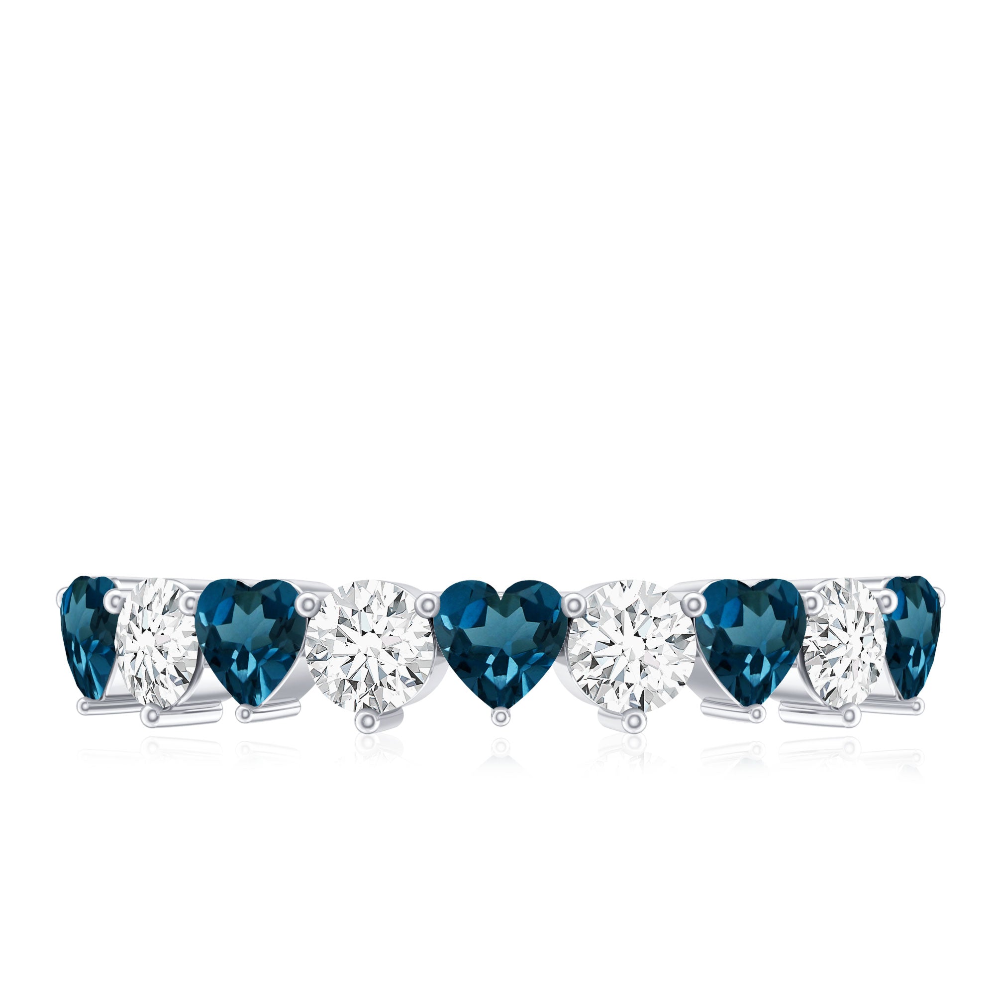 London Blue Topaz and Moissanite Heart Eternity Band