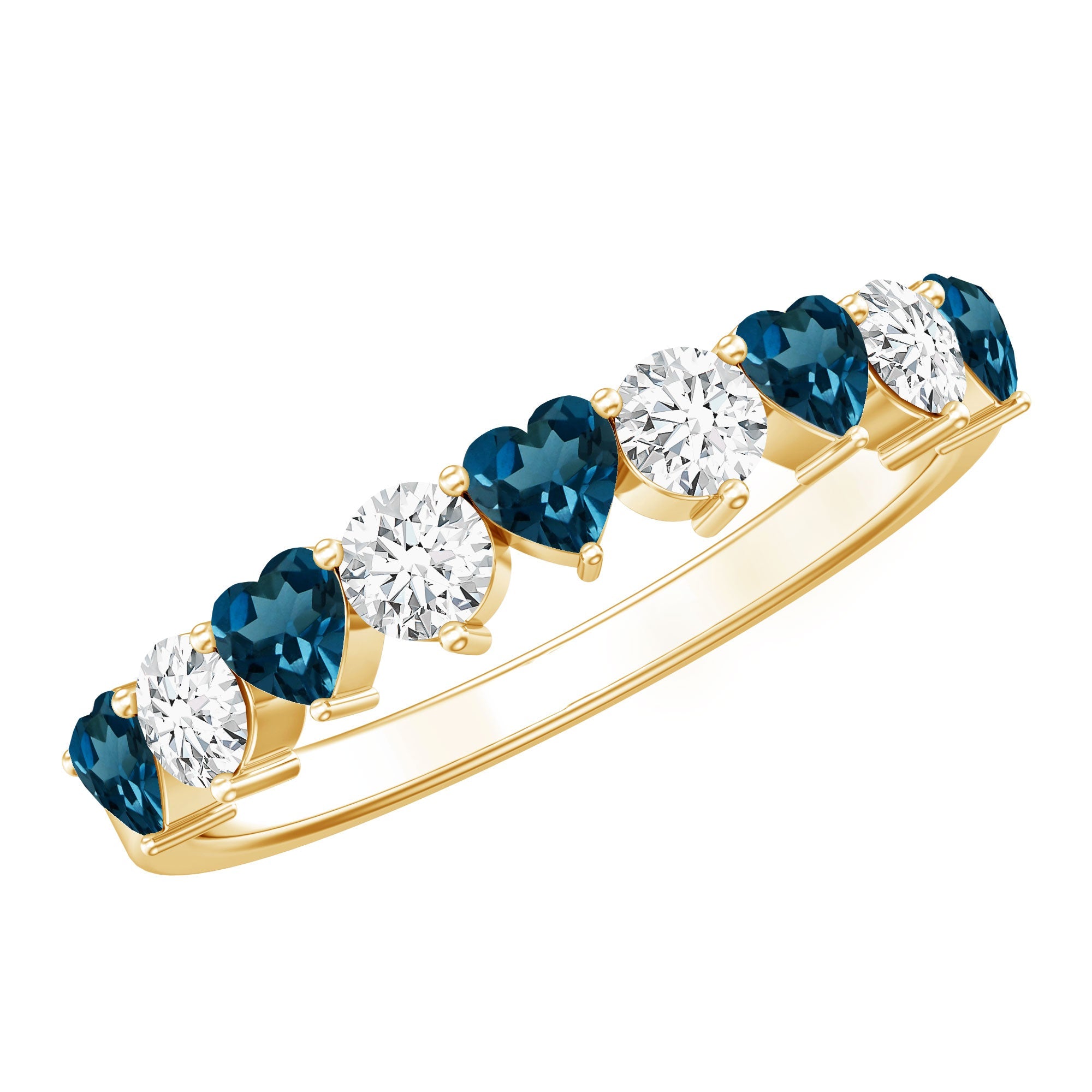 London Blue Topaz and Moissanite Heart Eternity Band | Rings | Wiccan Center