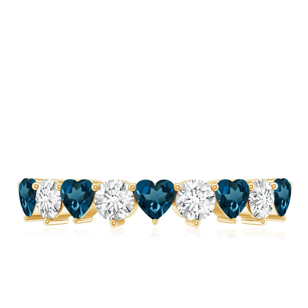 London Blue Topaz and Moissanite Heart Eternity Band