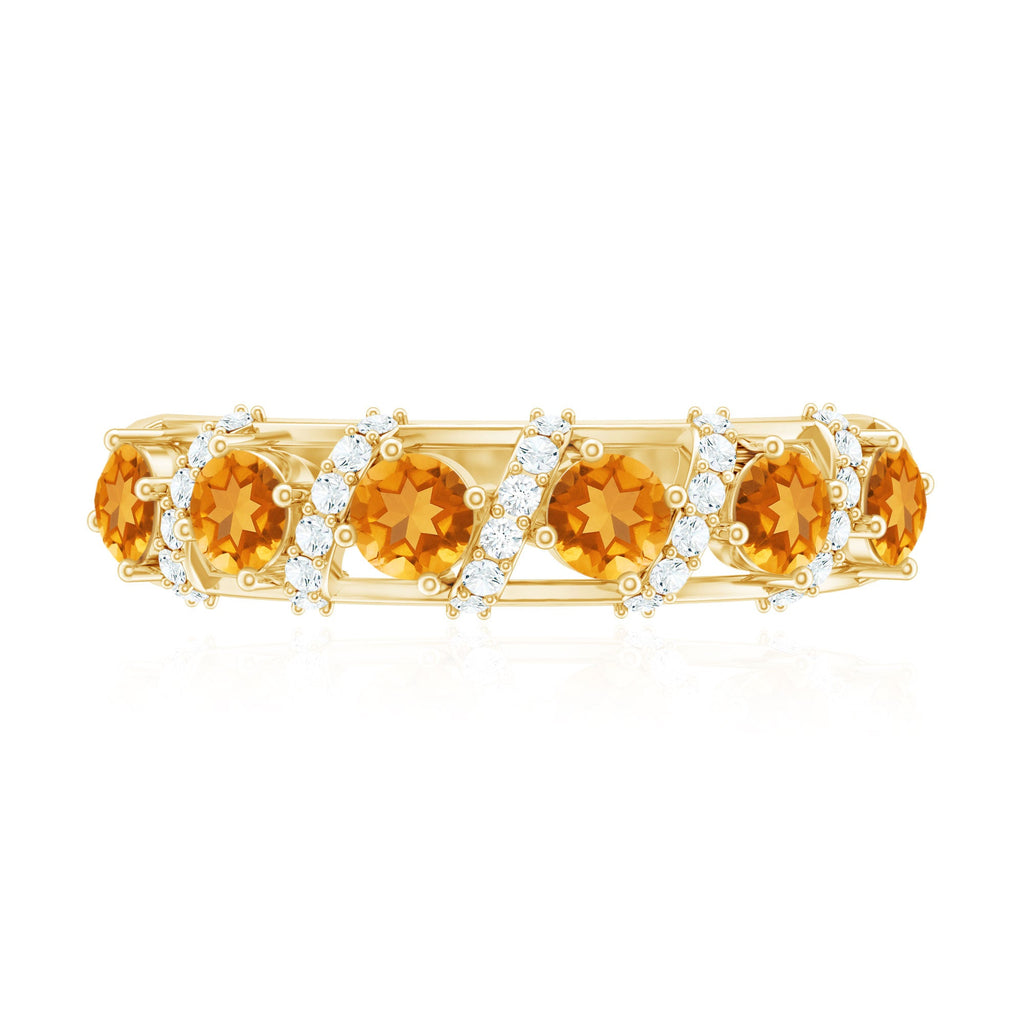 Natural Citrine Diamond Half Eternity Wedding Anniversary Ring