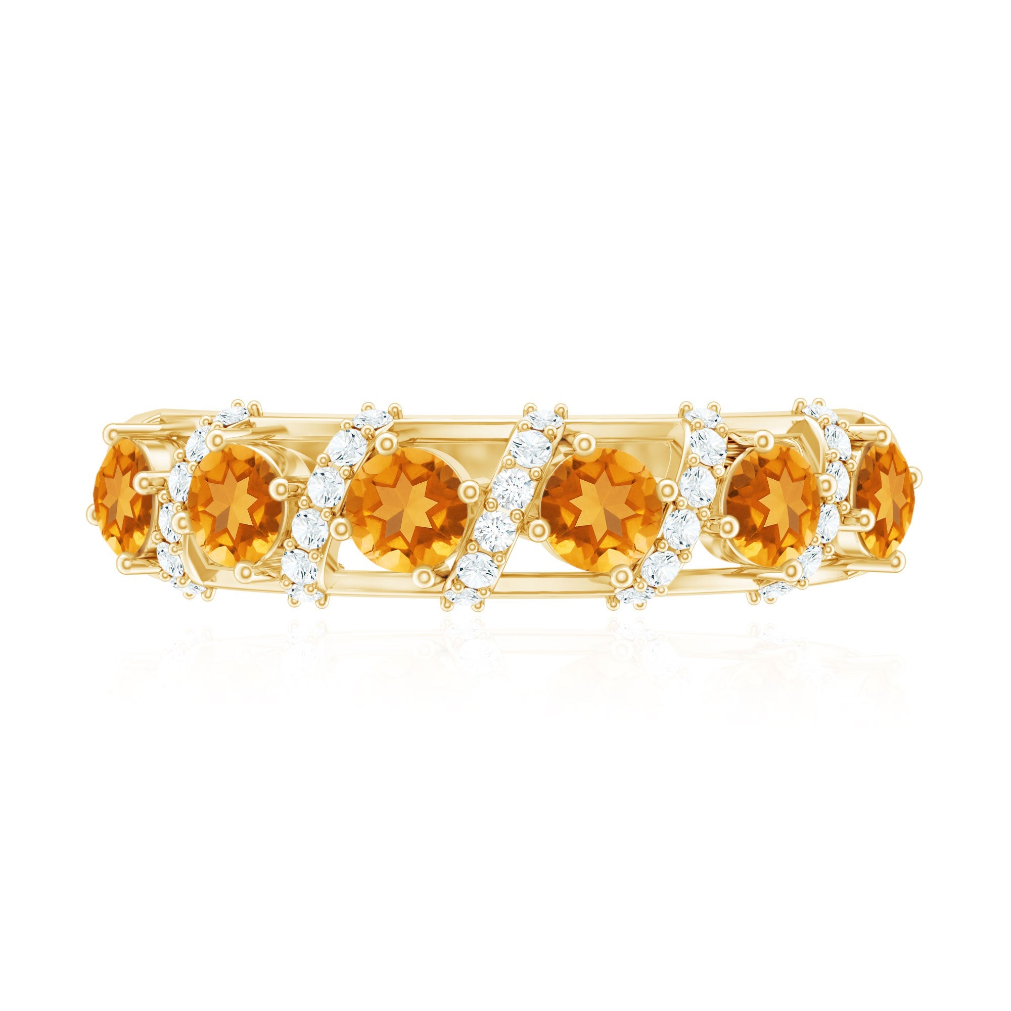 Natural Citrine Diamond Half Eternity Wedding Anniversary Ring
