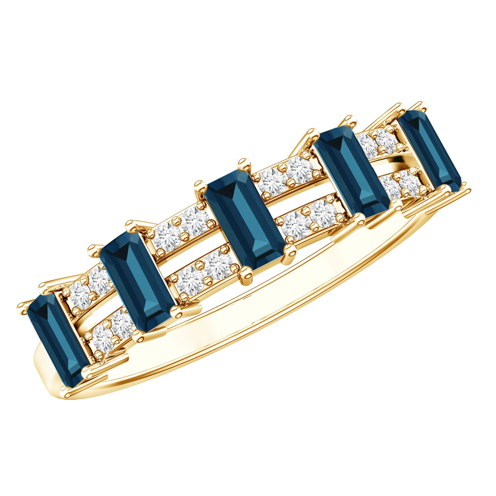 Baguette London Blue Topaz Half Eternity Band with Diamond | Rings | Wiccan Center