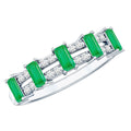 Baguette Cut Emerald and Diamond Half Eternity Band