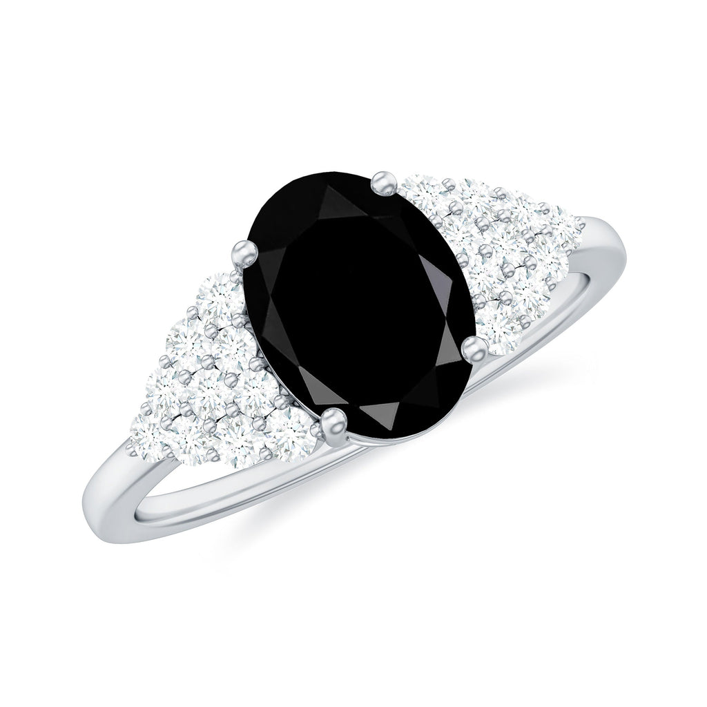 1.9 Carat Lab Grown Black Diamond Oval Engagement Ring with White Diamond