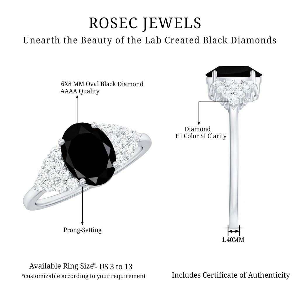 1.9 Carat Lab Grown Black Diamond Oval Engagement Ring with White Diamond