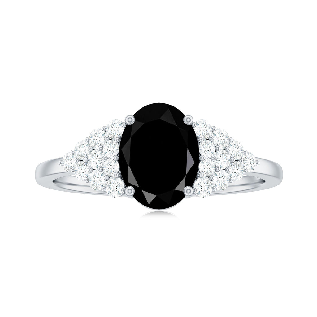 1.9 Carat Lab Grown Black Diamond Oval Engagement Ring with White Diamond