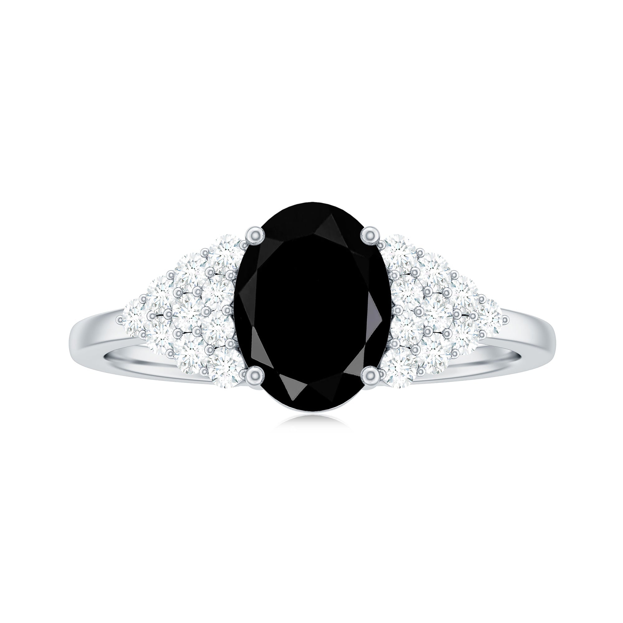 1.9 Carat Lab Grown Black Diamond Oval Engagement Ring with White Diamond