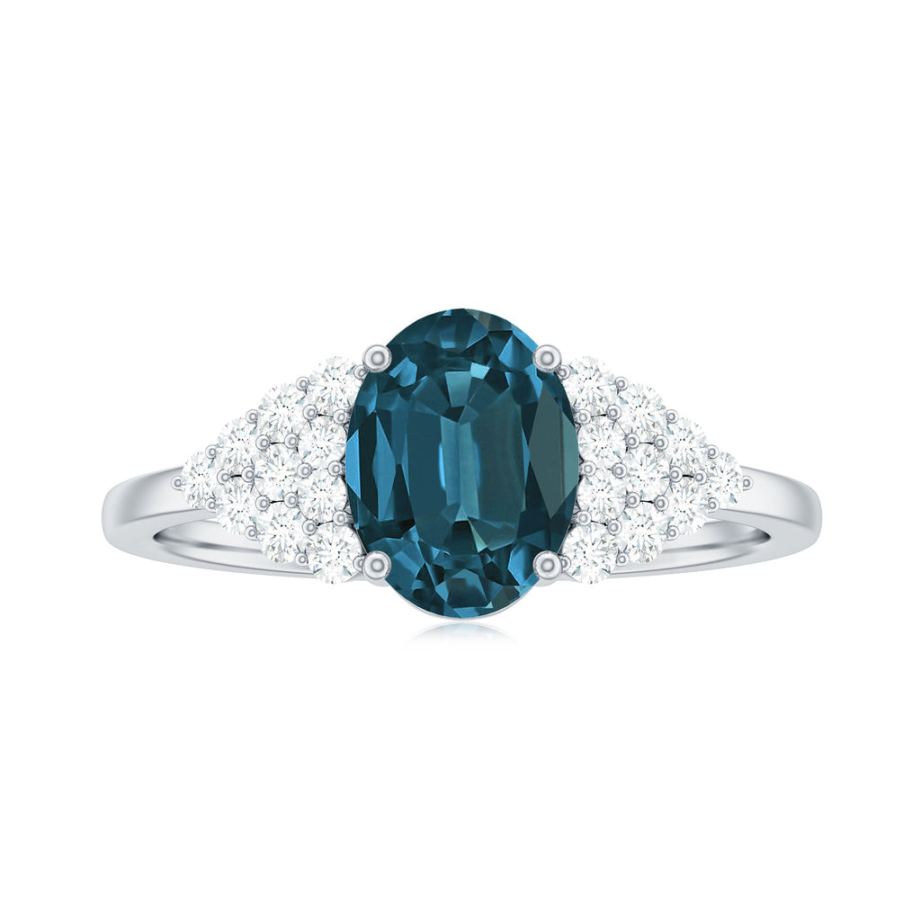 1 Carat Oval Cut London Blue Topaz Classic Engagement Ring with Diamond