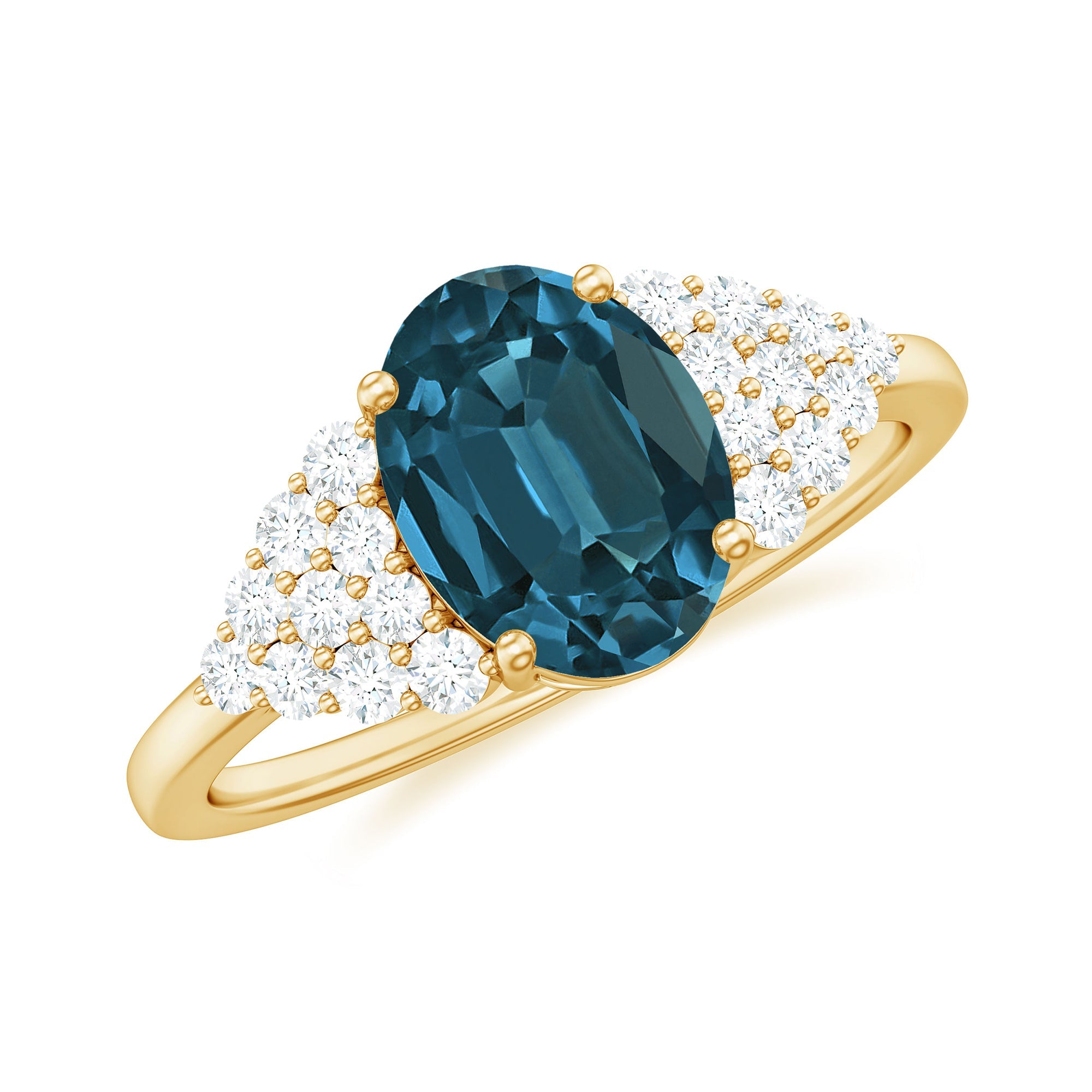 1 Carat Oval Cut London Blue Topaz Classic Engagement Ring with Diamond | Rings | Wiccan Center