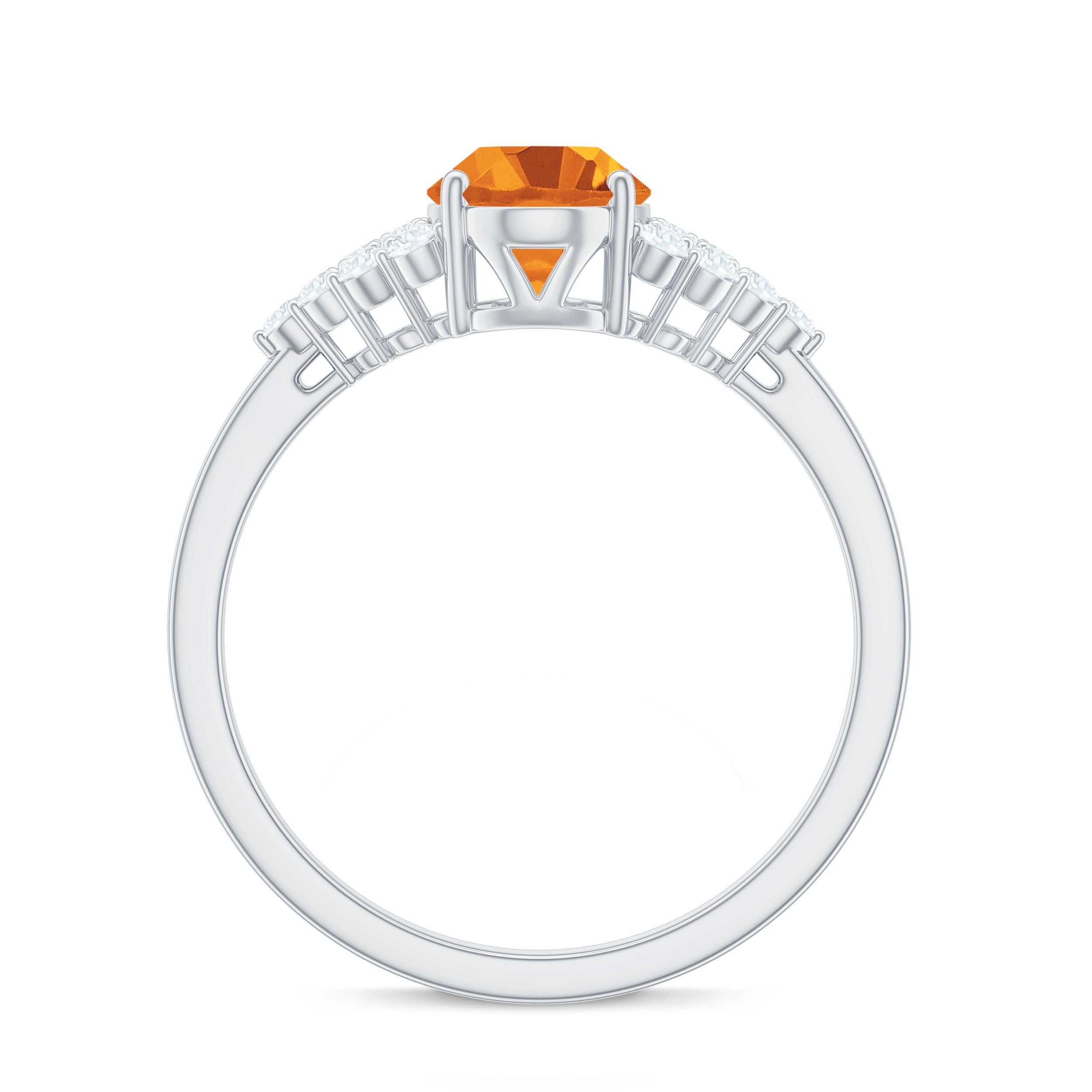 Natural Yellow Citrine Oval Engagement Ring with Diamond Side Stones