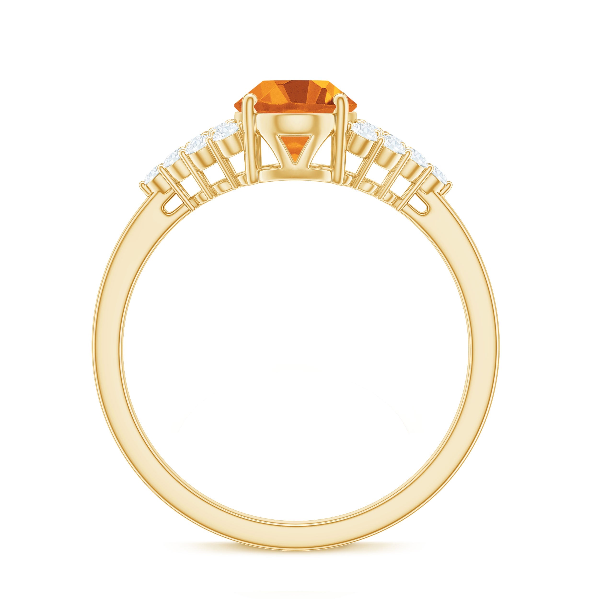 Natural Yellow Citrine Oval Engagement Ring with Diamond Side Stones