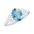Solitaire 1 Carat Aquamarine Oval Engagement Ring with Diamond Cluster