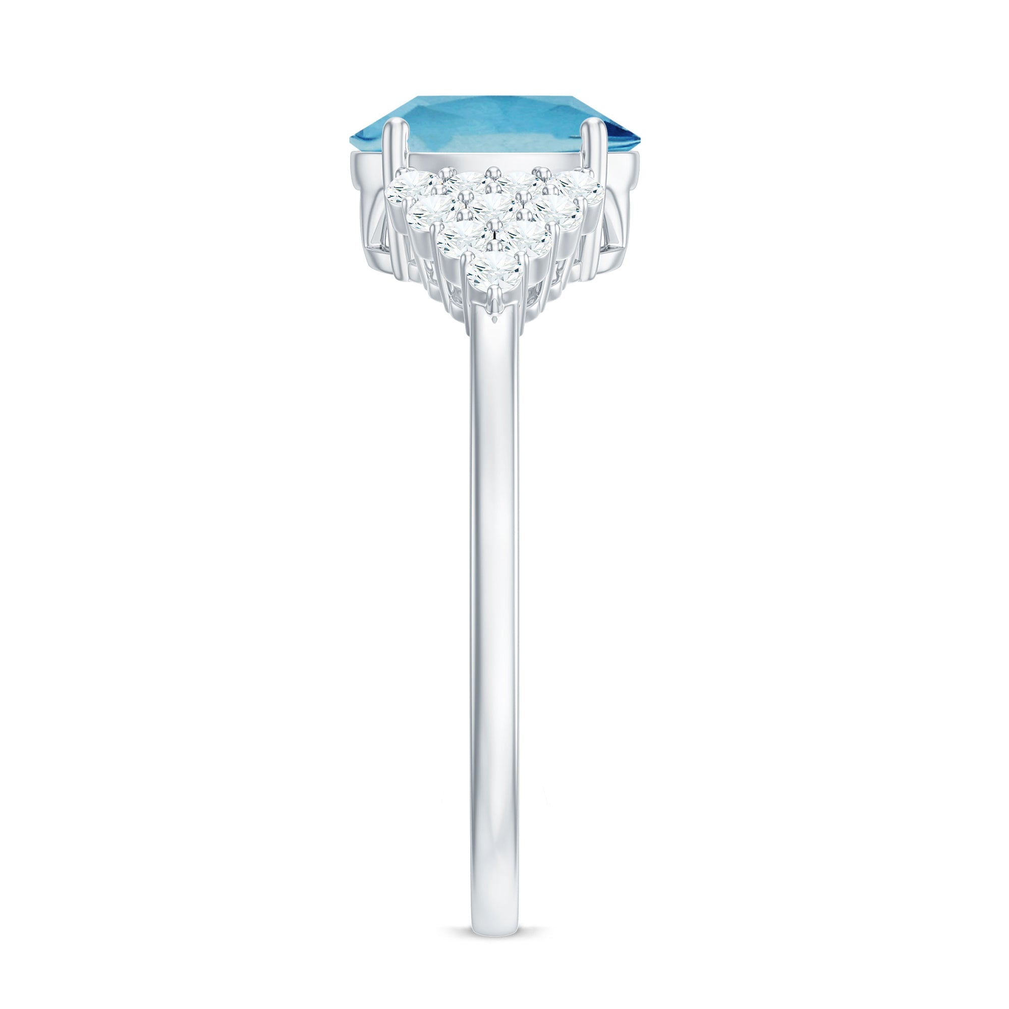 Solitaire 1 Carat Aquamarine Oval Engagement Ring with Diamond Cluster