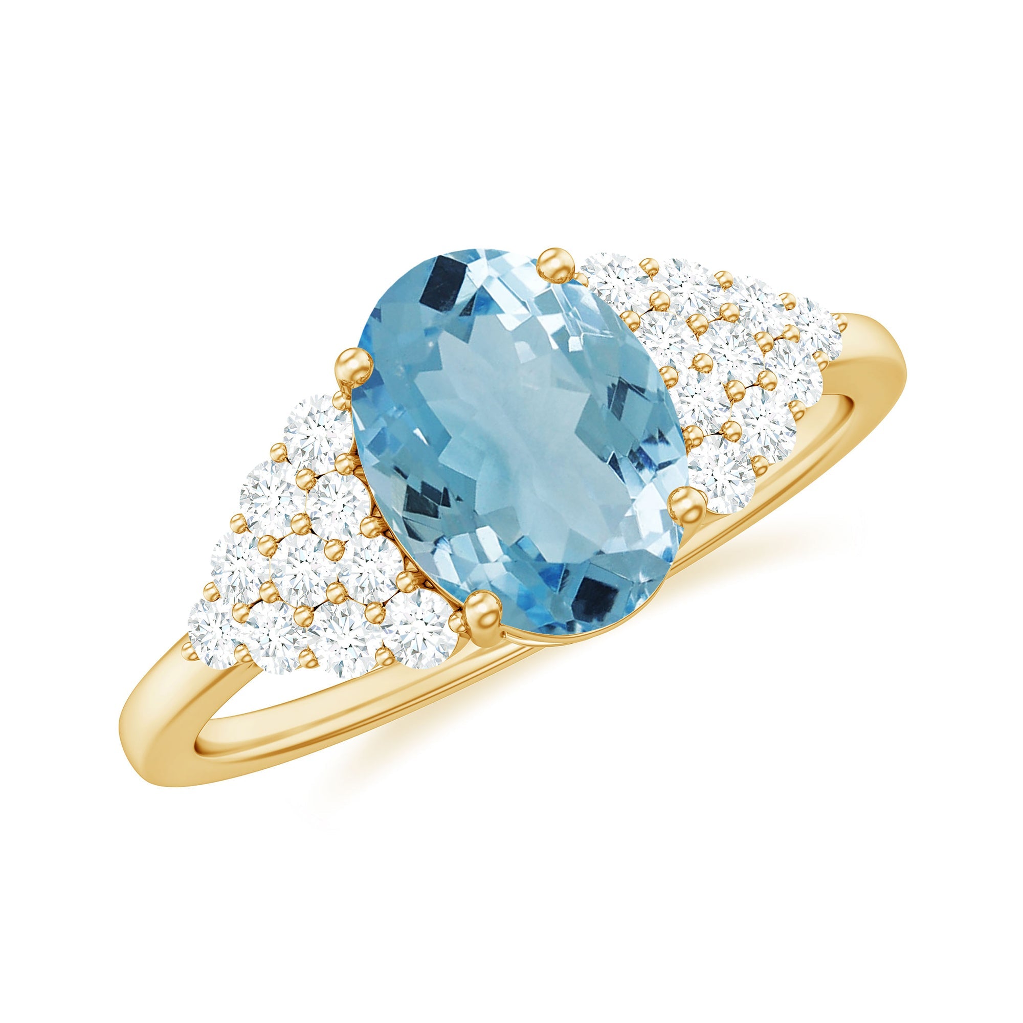 Solitaire 1 Carat Aquamarine Oval Engagement Ring with Diamond Cluster | Rings | Wiccan Center
