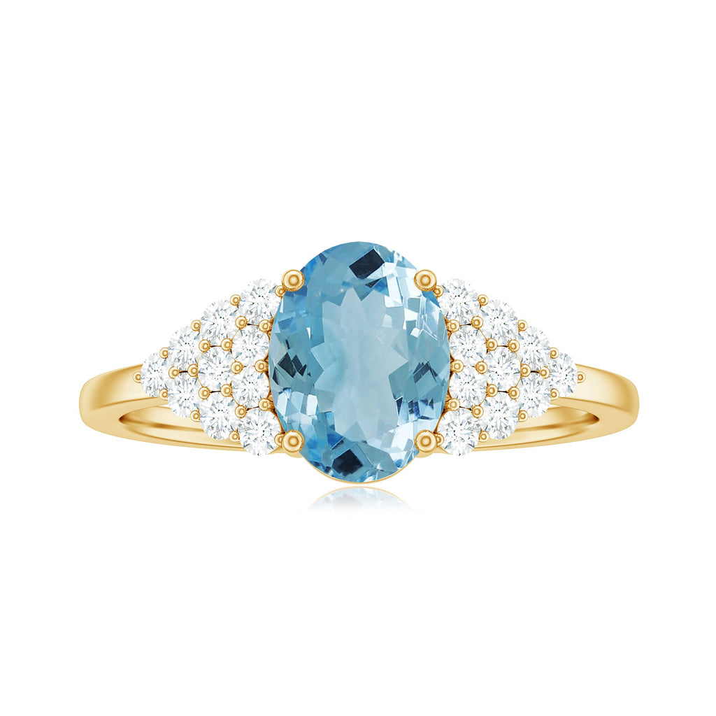 Solitaire 1 Carat Aquamarine Oval Engagement Ring with Diamond Cluster