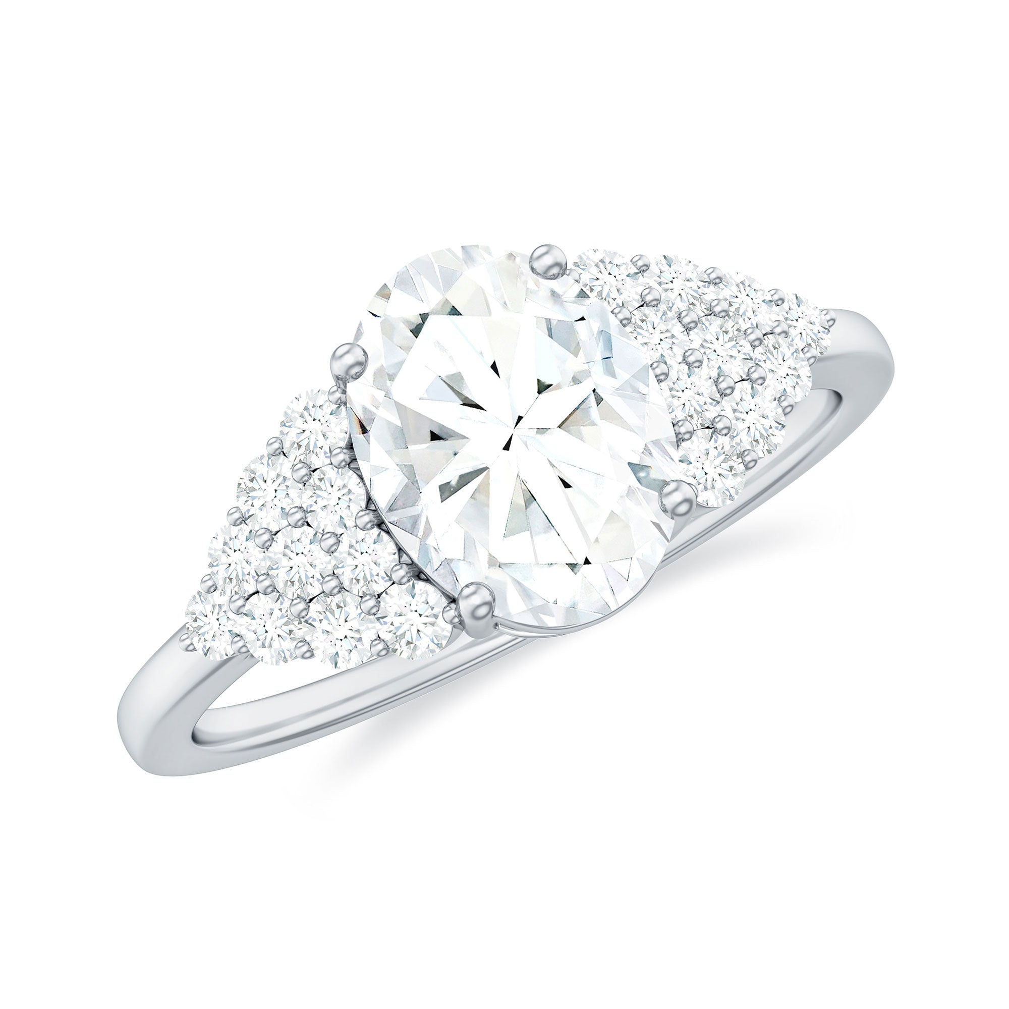 1.2 Carat Oval Moissanite Engagement Ring with Cluster Side Stones