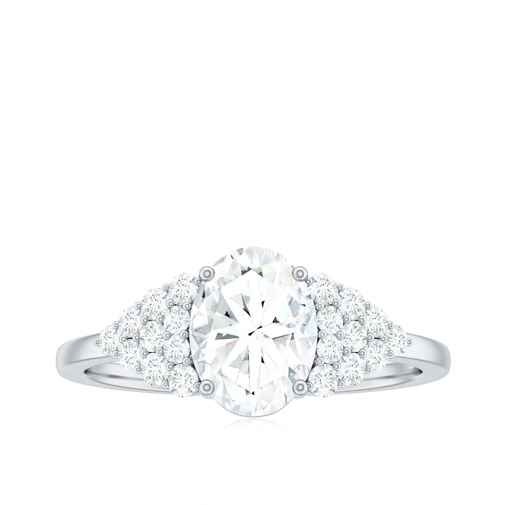1.2 Carat Oval Moissanite Engagement Ring with Cluster Side Stones