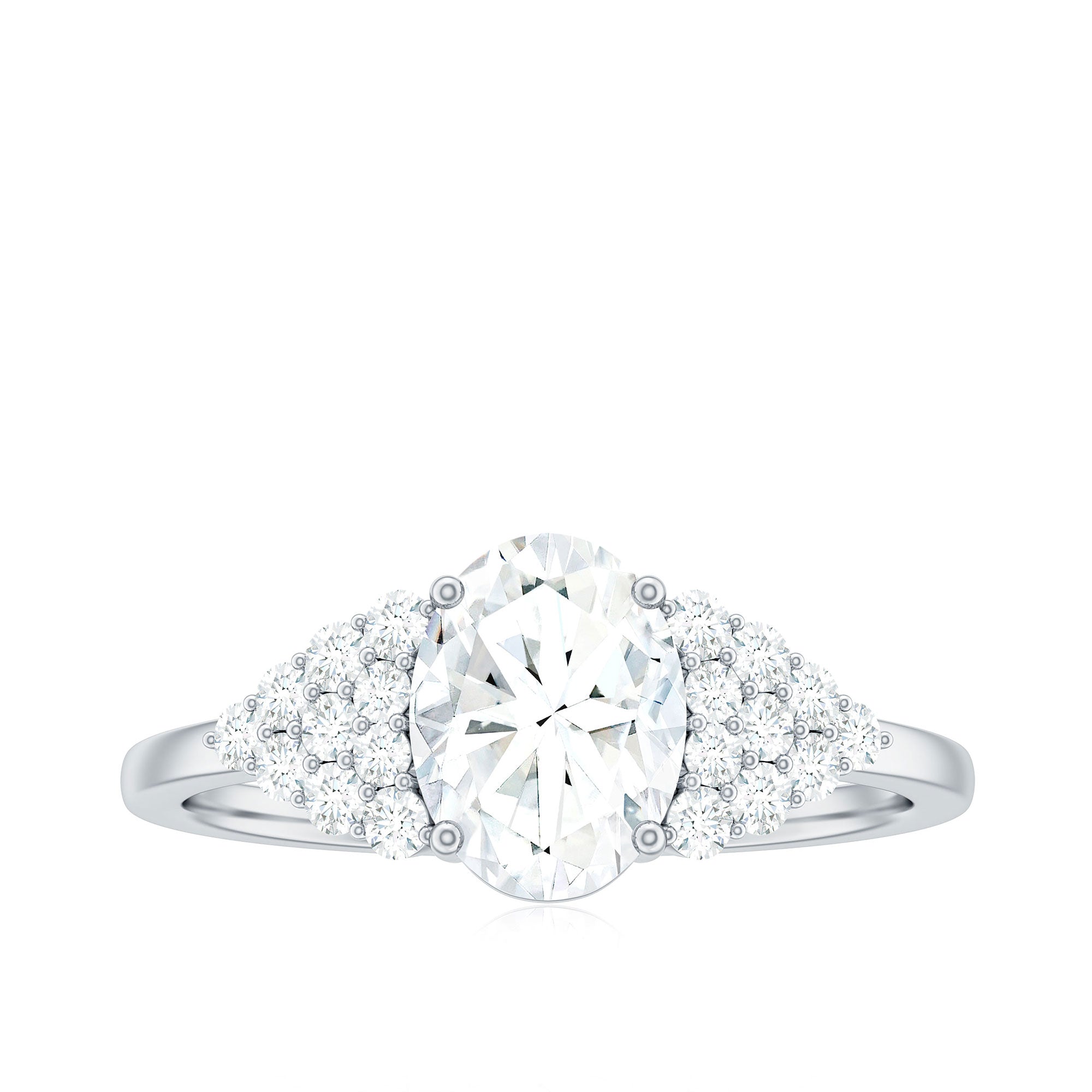 1.2 Carat Oval Moissanite Engagement Ring with Cluster Side Stones