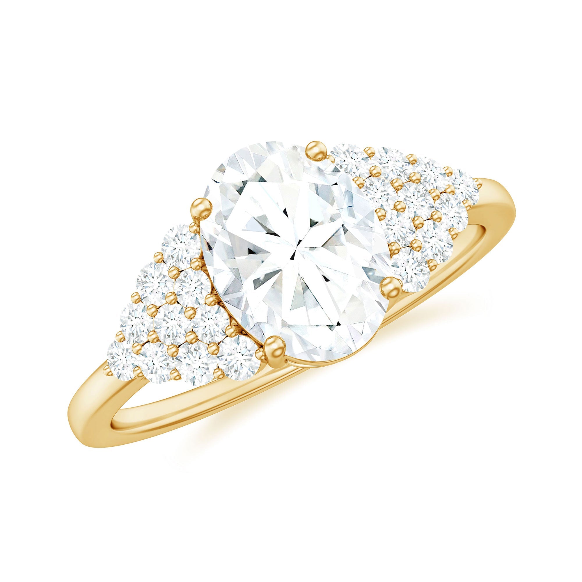 1.2 Carat Oval Moissanite Engagement Ring with Cluster Side Stones | Rings | Wiccan Center