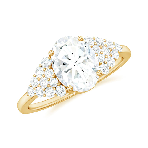 1.2 Carat Oval Moissanite Engagement Ring with Cluster Side Stones | Rings | Wiccan Center