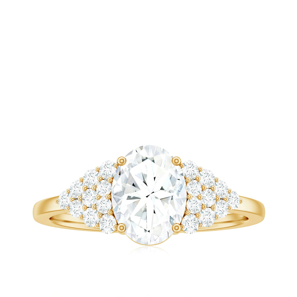 1.2 Carat Oval Moissanite Engagement Ring with Cluster Side Stones