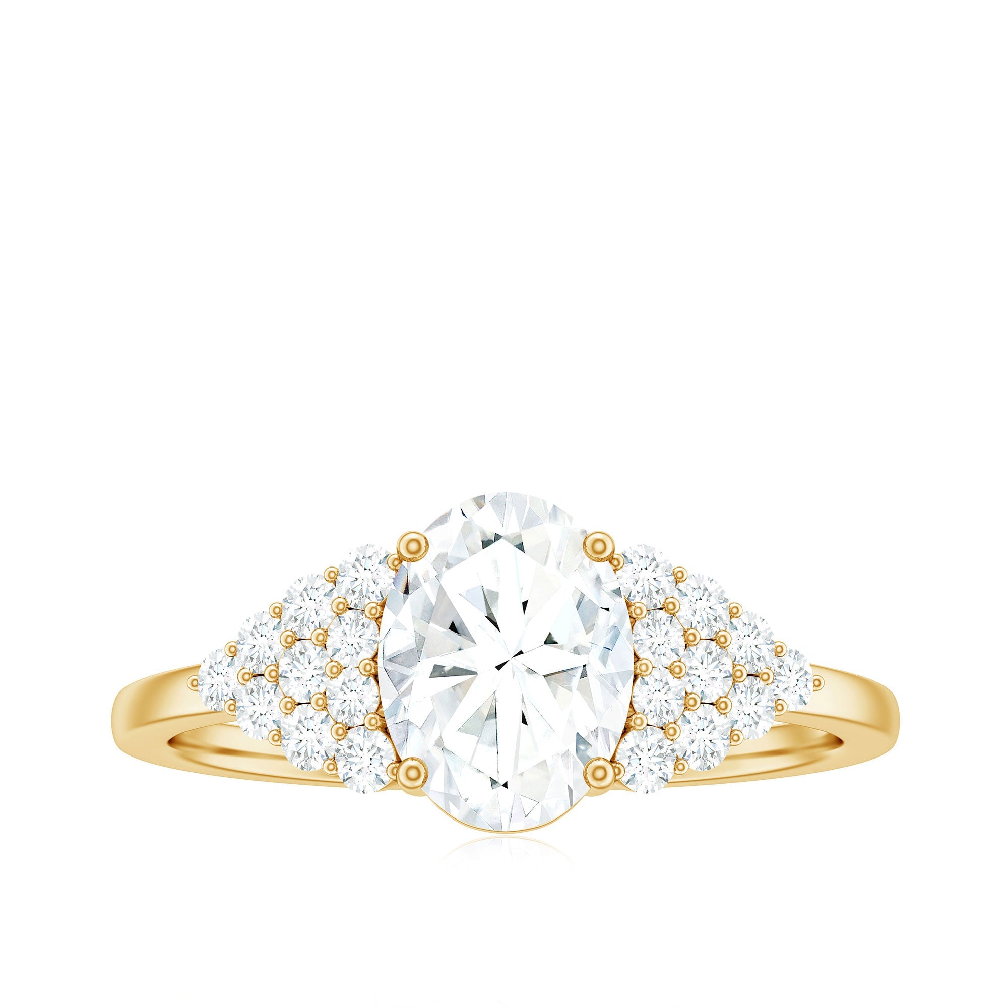 1.2 Carat Oval Moissanite Engagement Ring with Cluster Side Stones