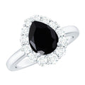 Certified Genuine 1.7 Carat Black Spinel Teardrop Engagement Ring with Diamond Halo
