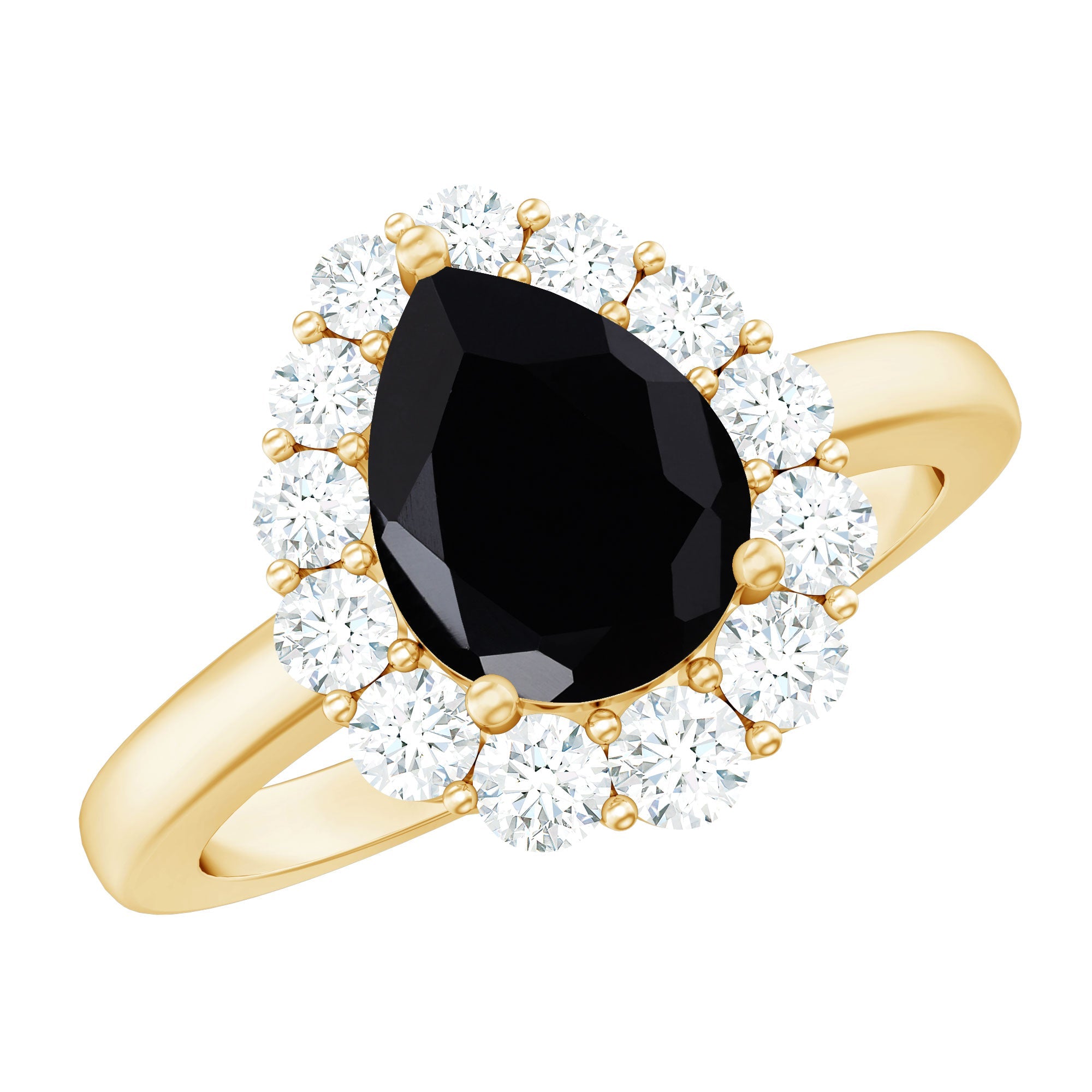 Certified Genuine 1.7 Carat Black Spinel Teardrop Engagement Ring with Diamond Halo | Rings | Wiccan Center