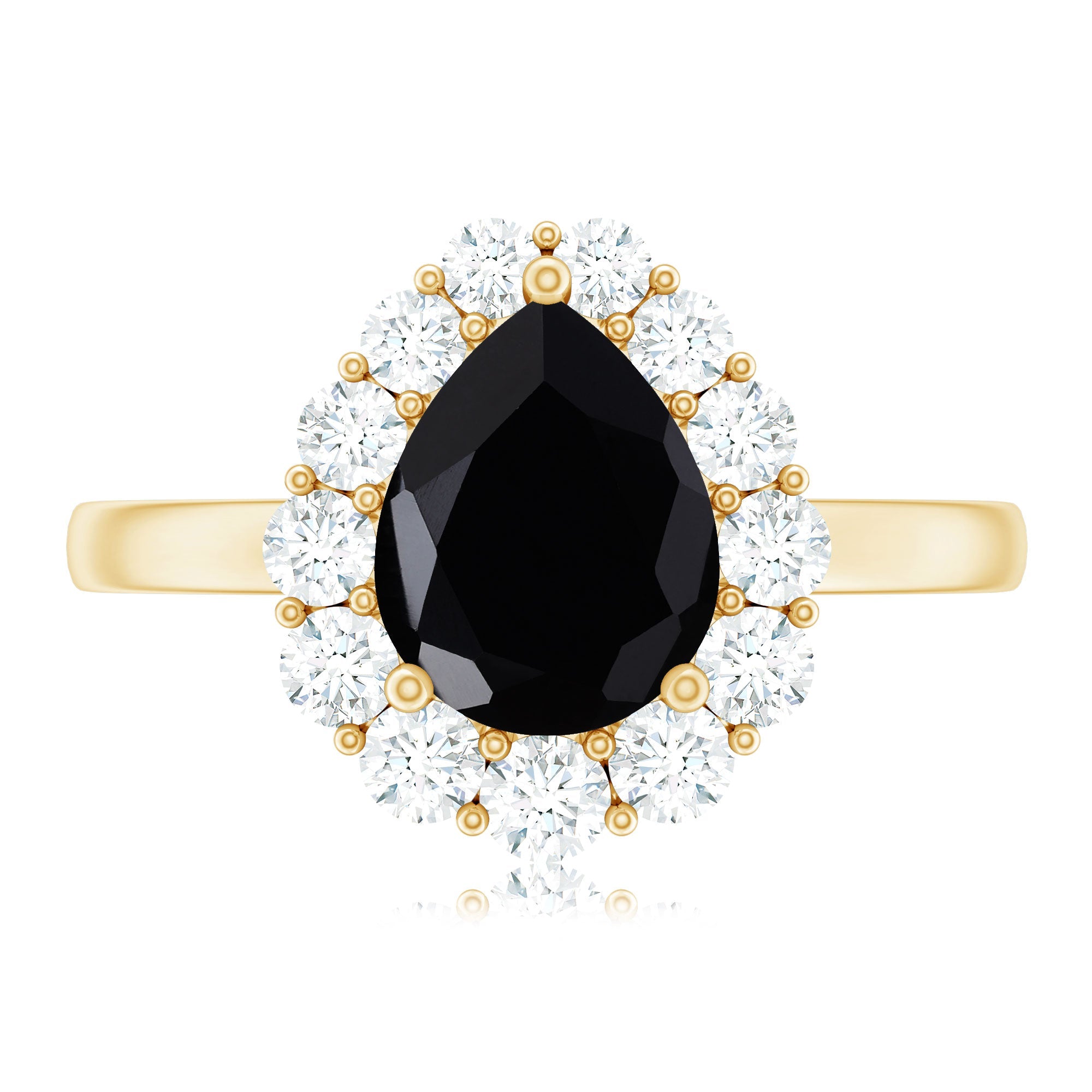 Certified Genuine 1.7 Carat Black Spinel Teardrop Engagement Ring with Diamond Halo