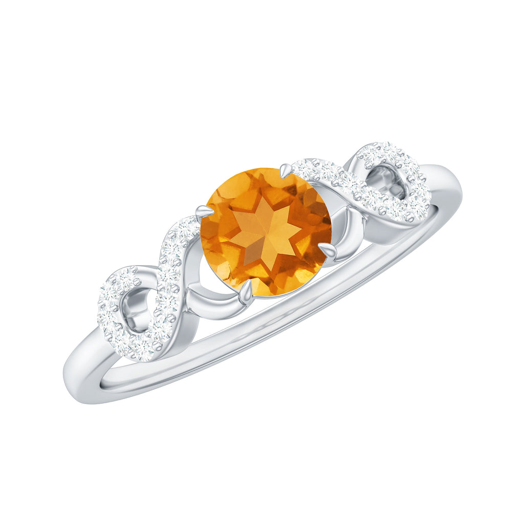 Certified Natural Citrine Infinity Promise Ring with Diamonds