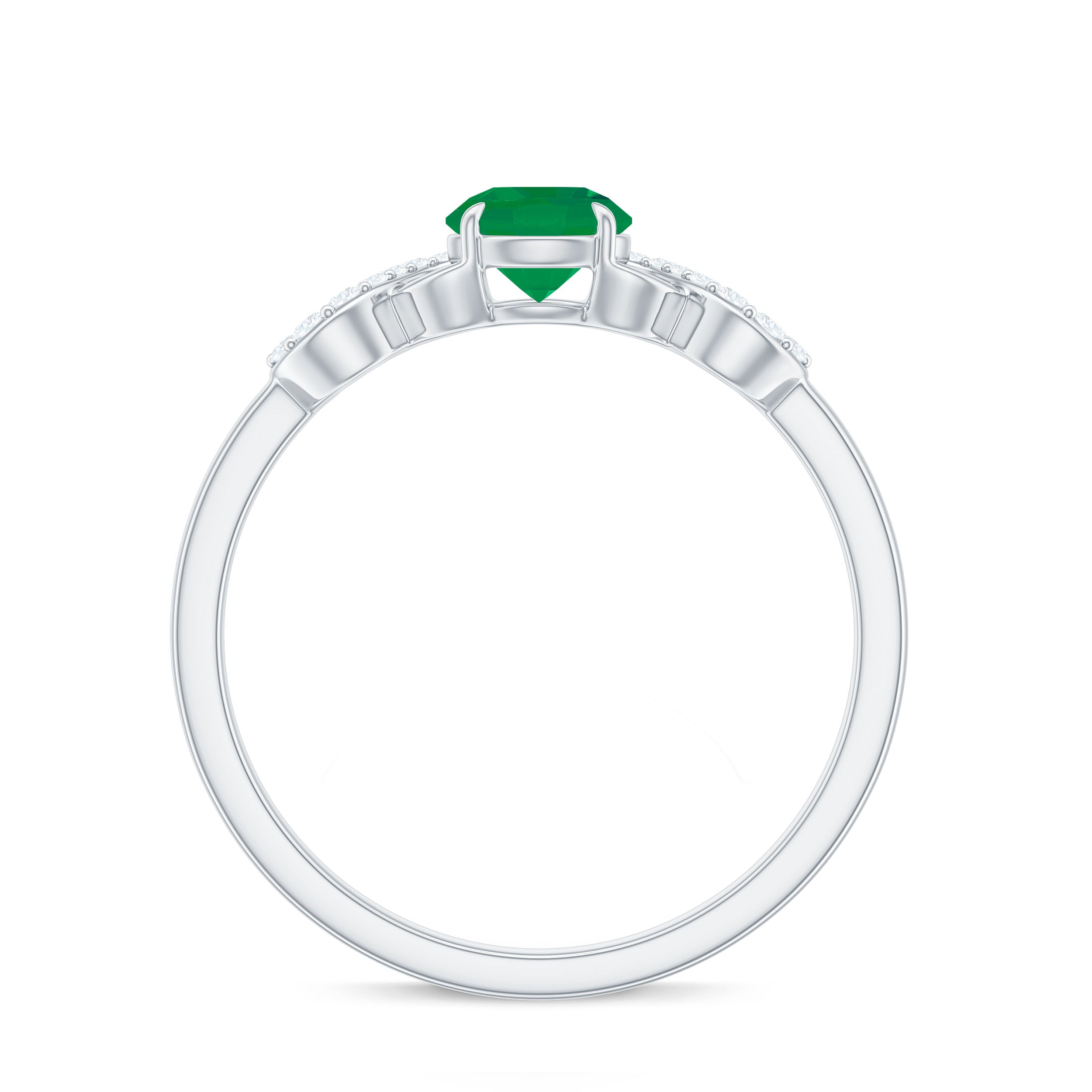 Real Emerald Diamond Promise Engagement Ring with Criss Cross Shank