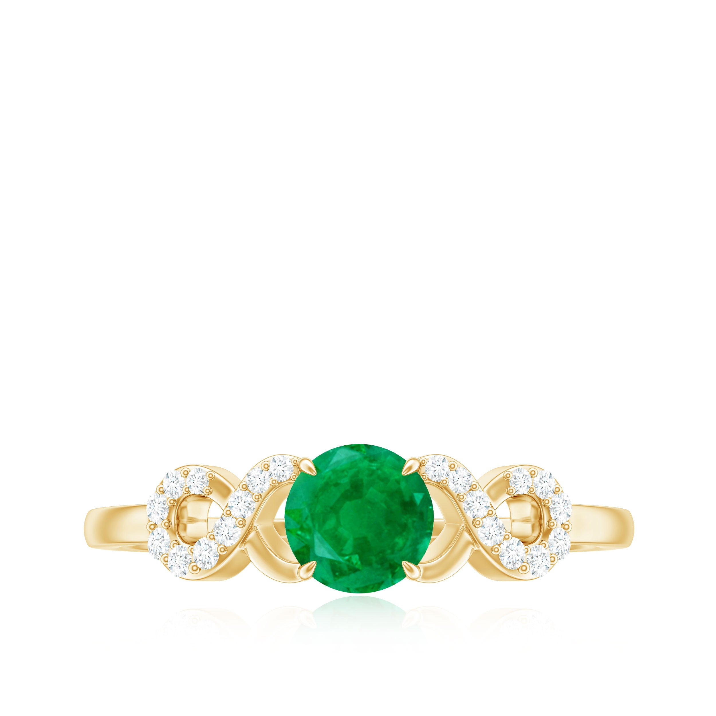 Real Emerald Diamond Promise Engagement Ring with Criss Cross Shank