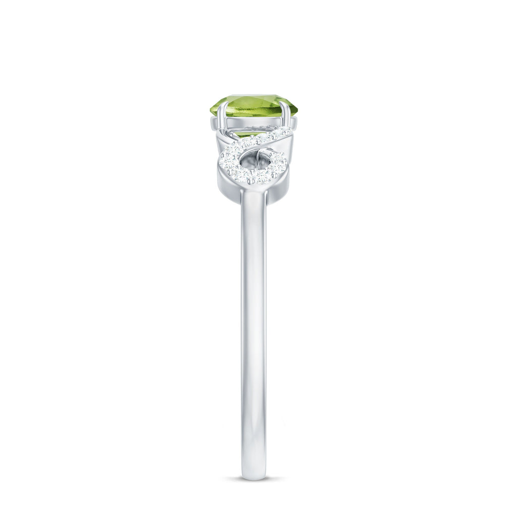 Half Carat Peridot Promise Ring with Diamond Infinity Knot
