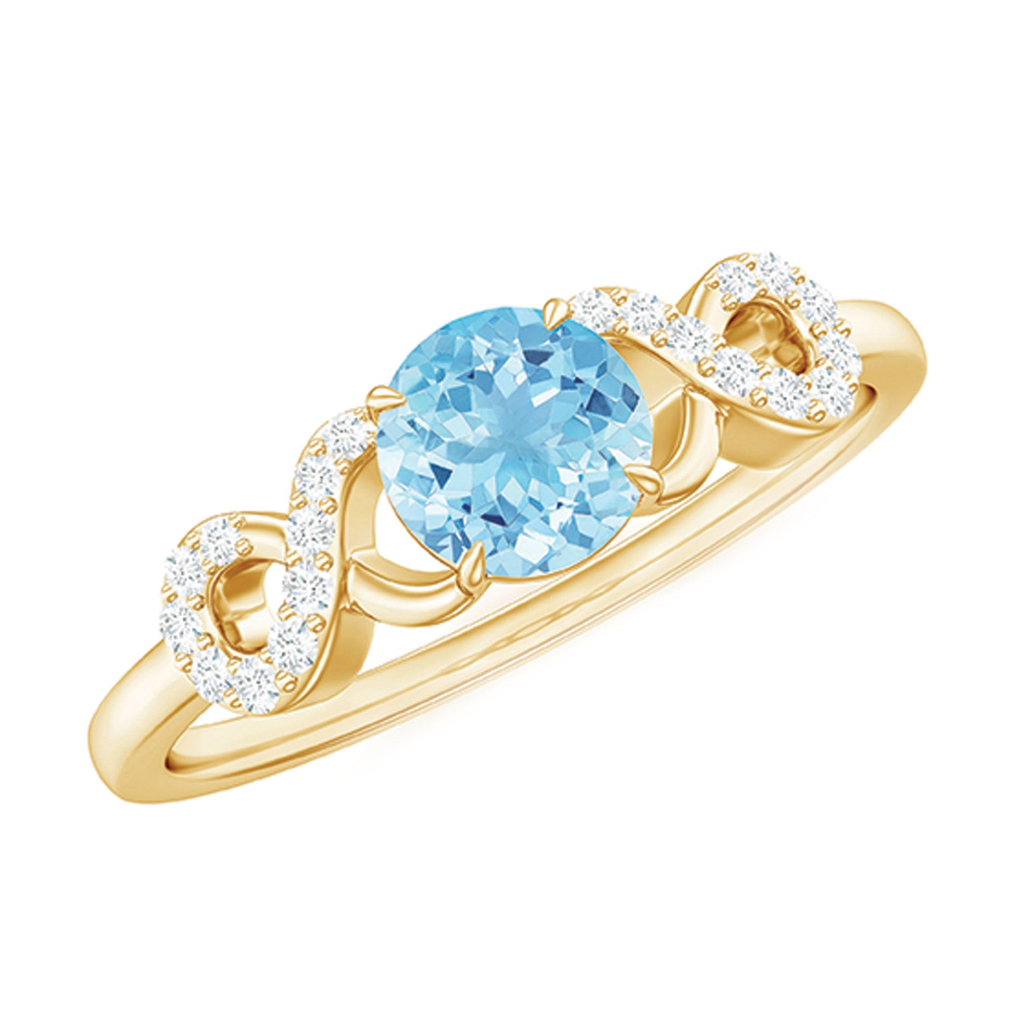 Round Shape Aquamarine and Diamond Infinity Engagement Ring | Rings | Wiccan Center