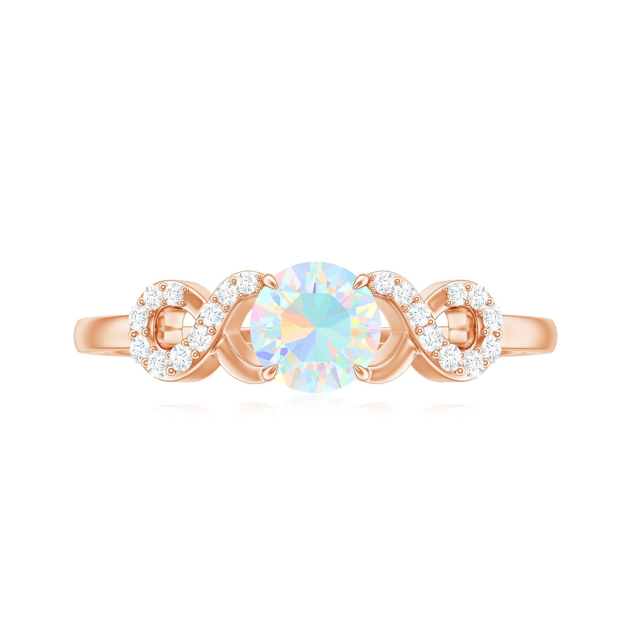 Certified Real Ethiopian Rainbow Opal Diamond Engagement Ring with Criss Cross Shank