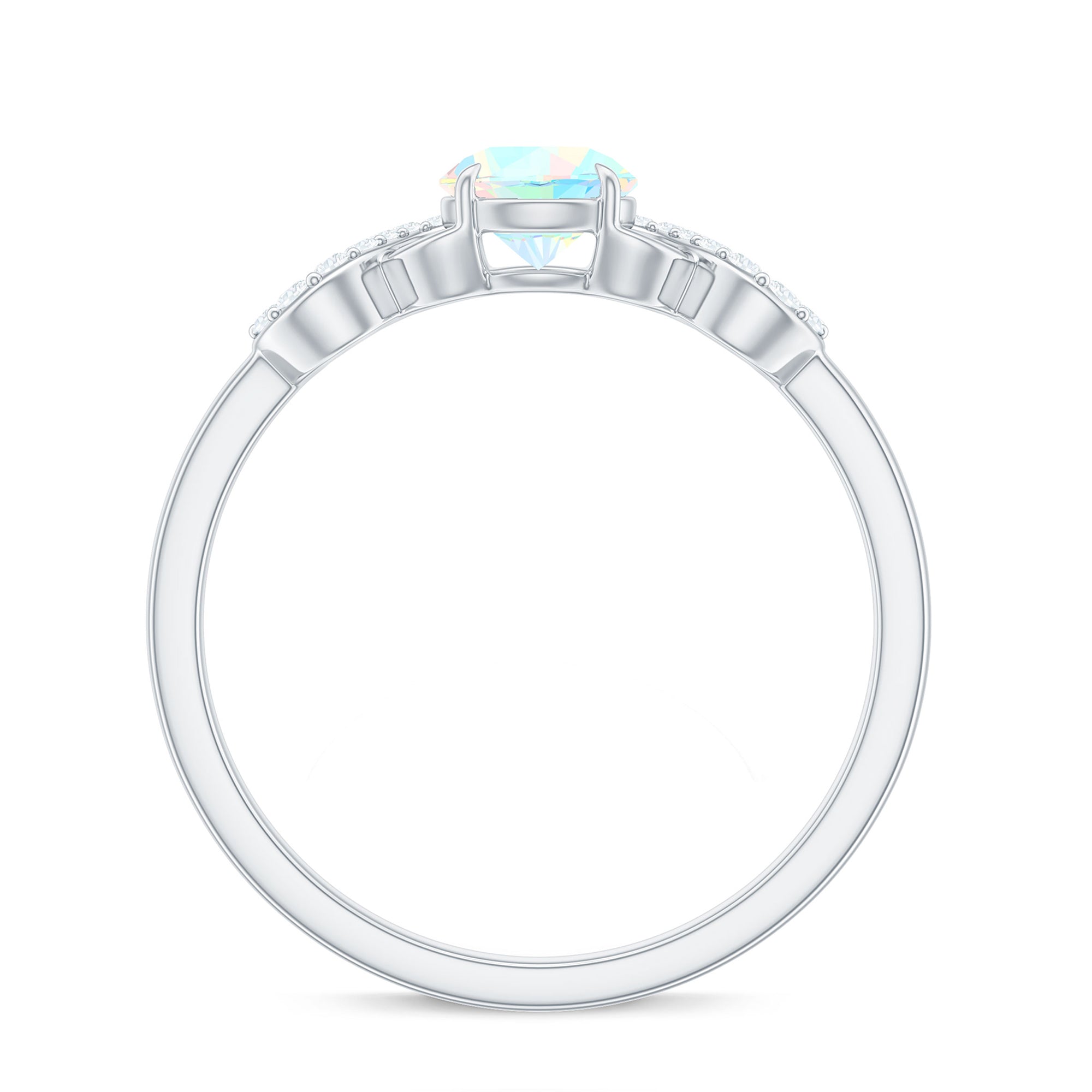 Certified Real Ethiopian Rainbow Opal Diamond Engagement Ring with Criss Cross Shank