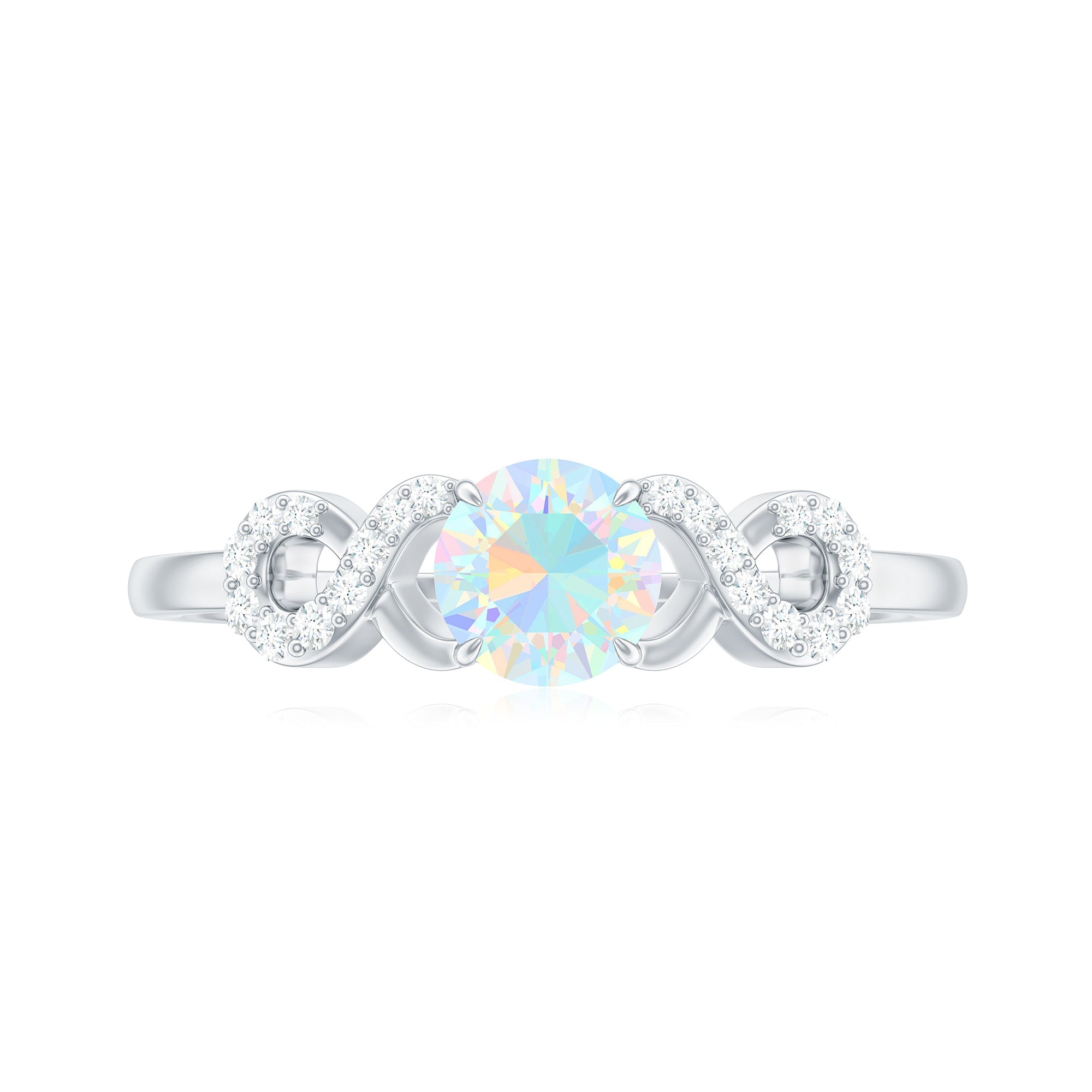 Certified Real Ethiopian Rainbow Opal Diamond Engagement Ring with Criss Cross Shank