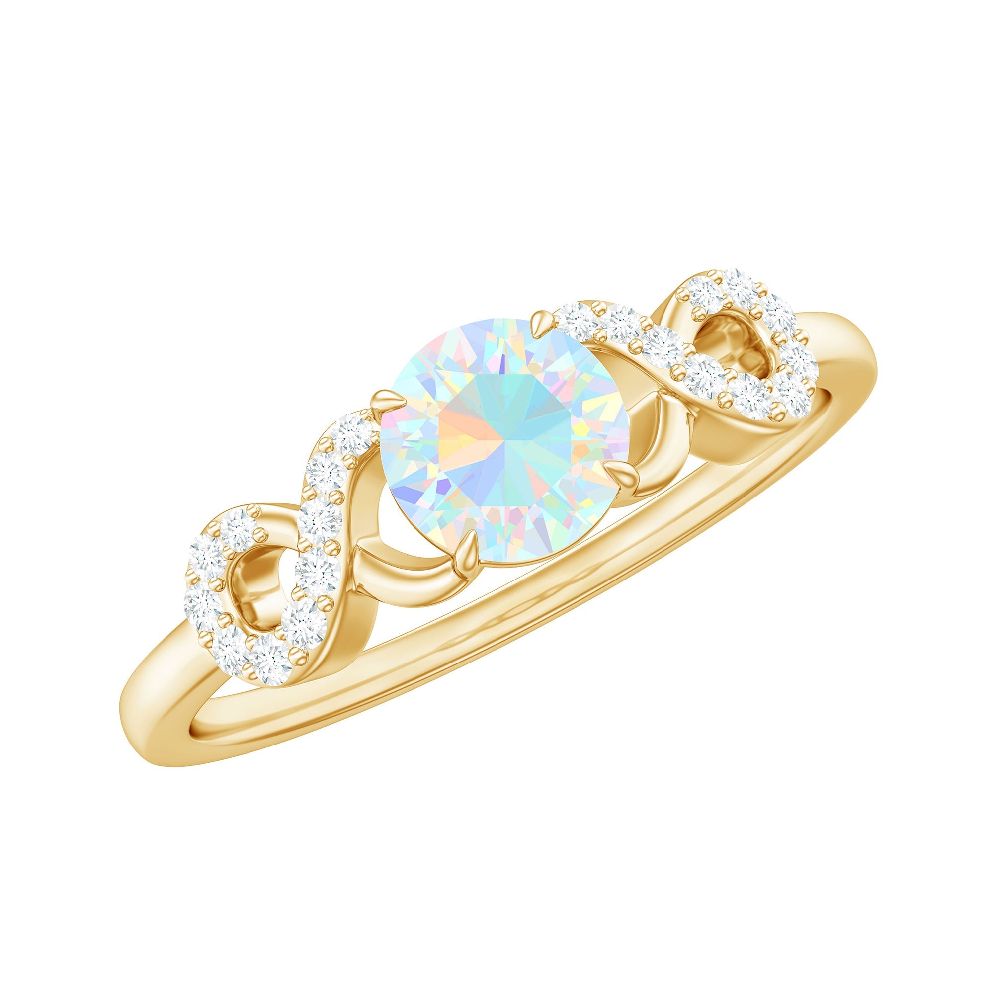 Certified Real Ethiopian Rainbow Opal Diamond Engagement Ring with Criss Cross Shank | Rings | Wiccan Center