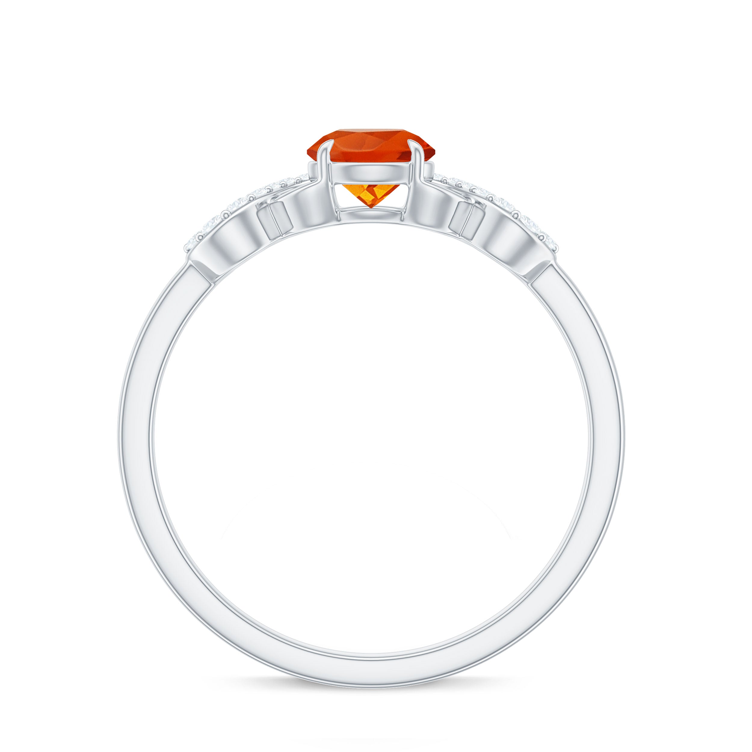 Round Shape Solitaire Fire Opal Infinity Engagement Ring with Diamond