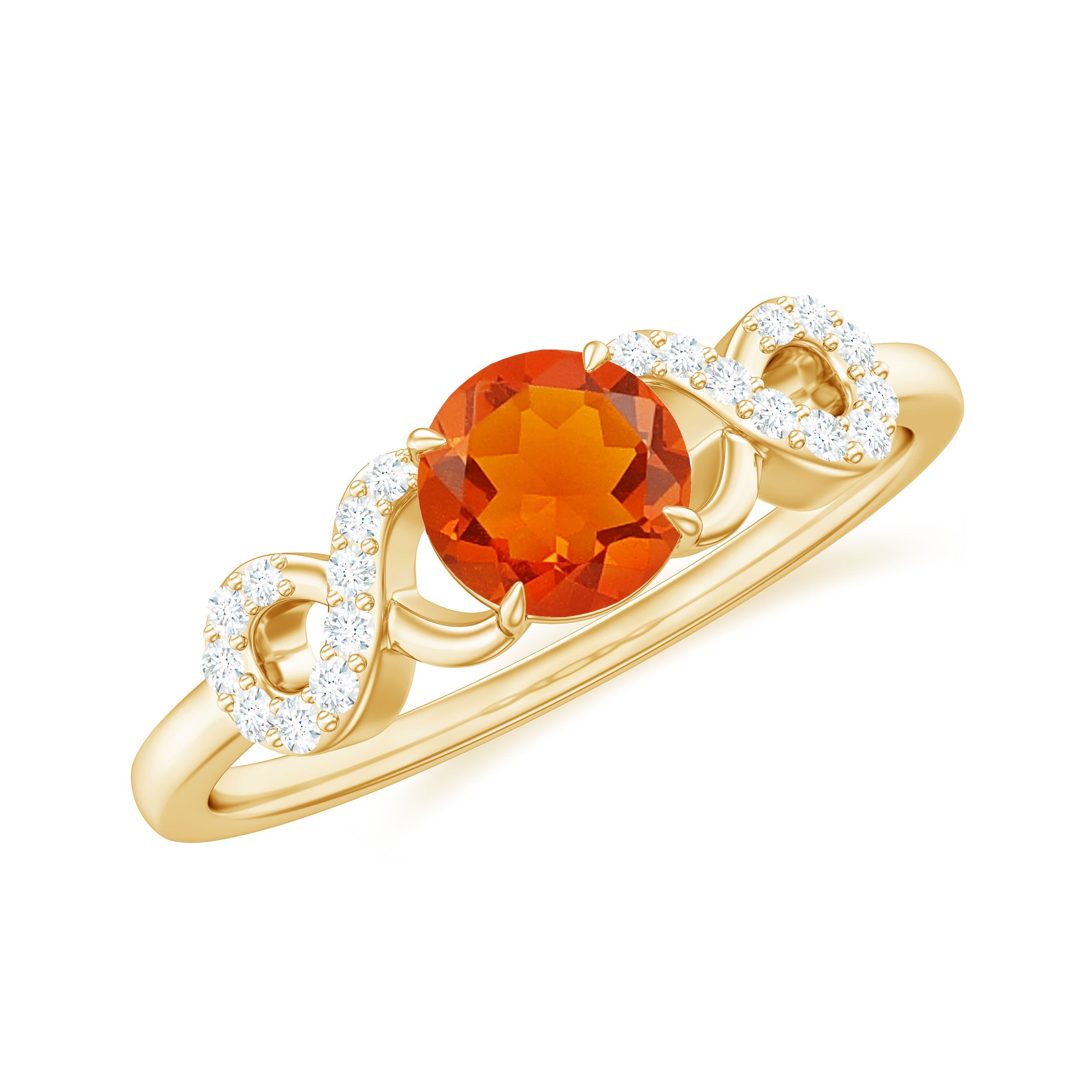 Round Shape Solitaire Fire Opal Infinity Engagement Ring with Diamond | Rings | Wiccan Center