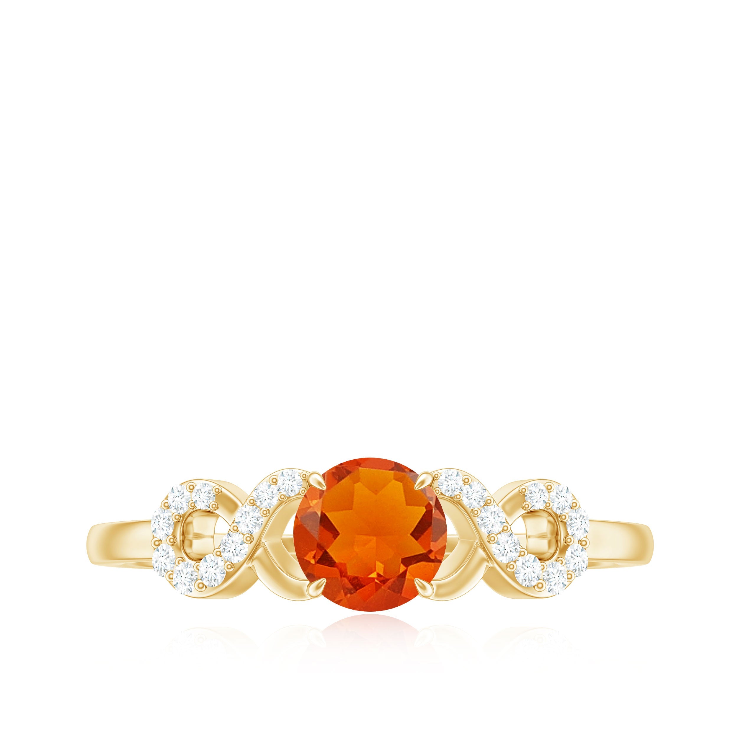 Round Shape Solitaire Fire Opal Infinity Engagement Ring with Diamond
