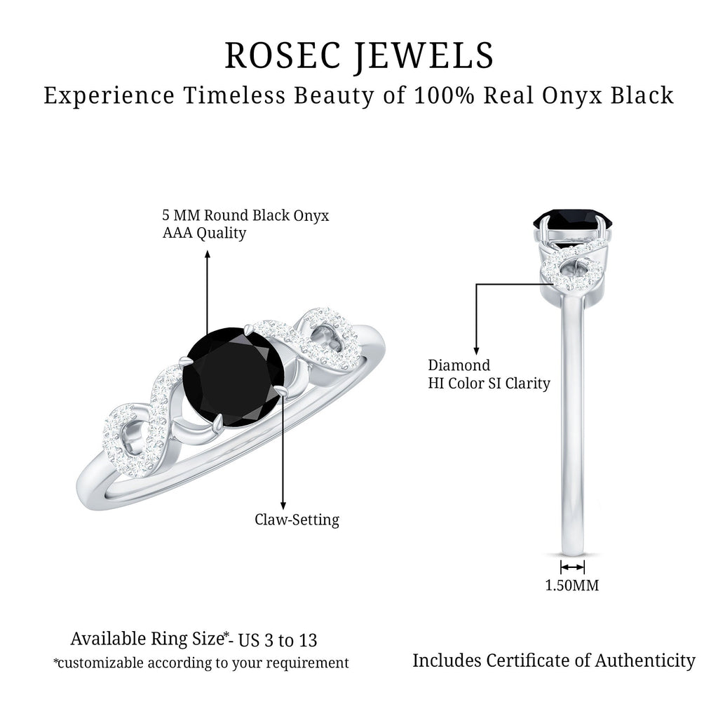 0.45 Carat Black Onyx and Diamond Criss Cross Engagement Ring