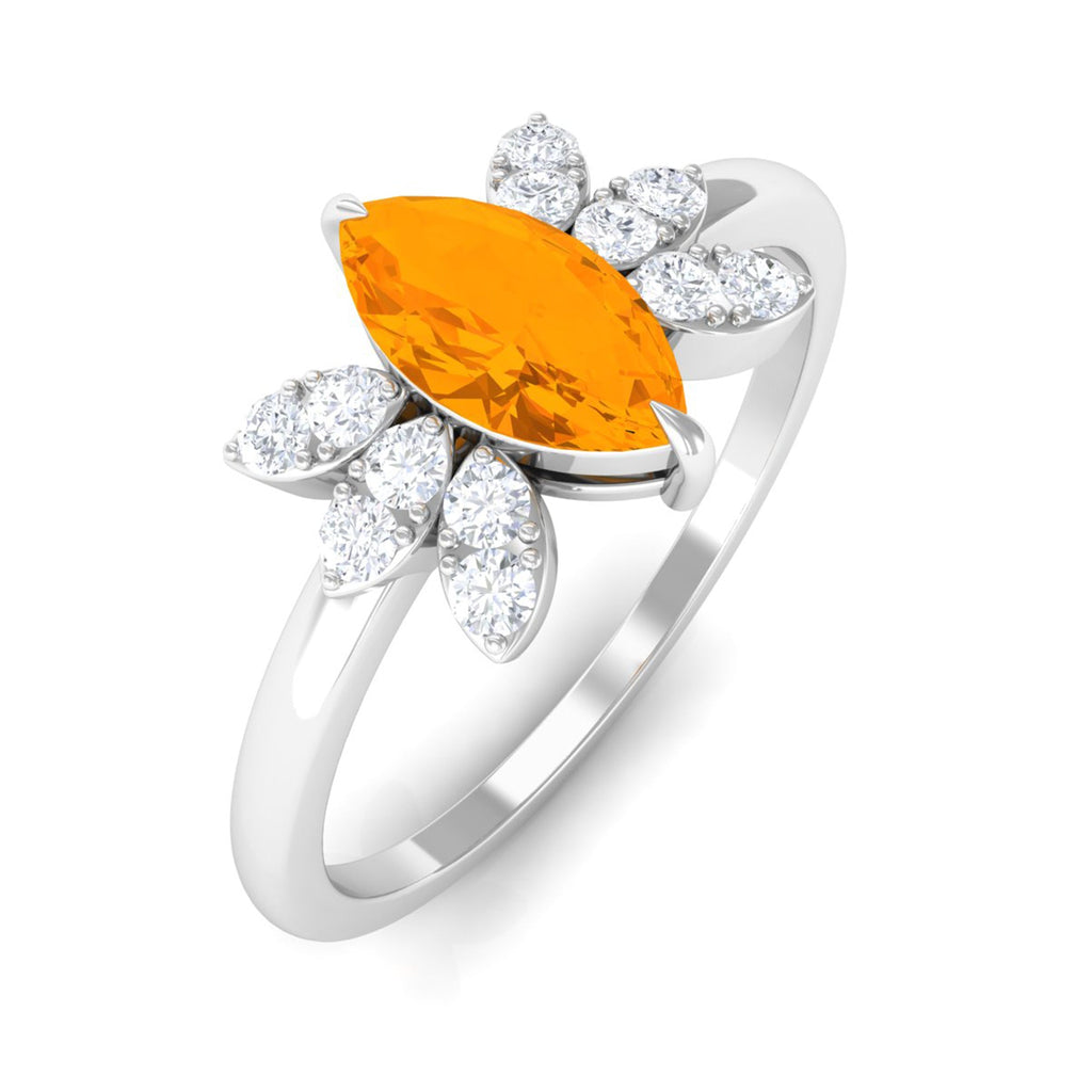 0.3 Carat Marquise Fire Opal and Diamond Engagement Ring