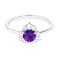 Real Amethyst Flower Engagement Ring with Diamond