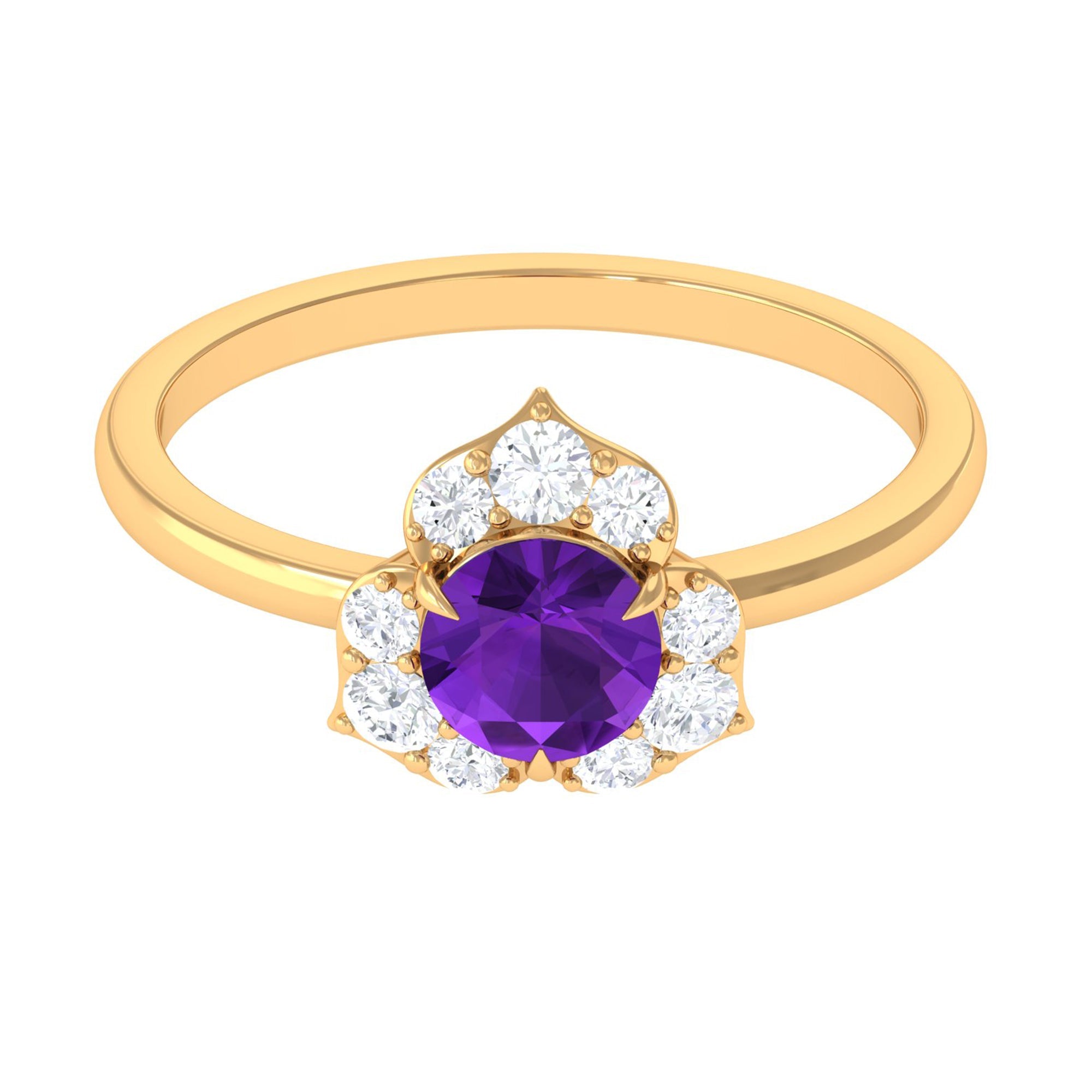 Real Amethyst Flower Engagement Ring with Diamond | Rings | Wiccan Center